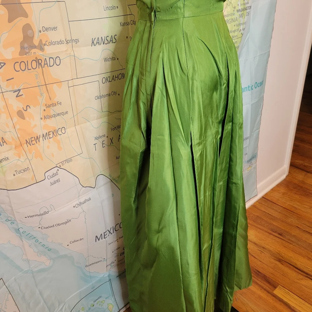 Vintage 1950s Green Evening Gown Womens Formal Full Length Dress - Picture 10 of 16